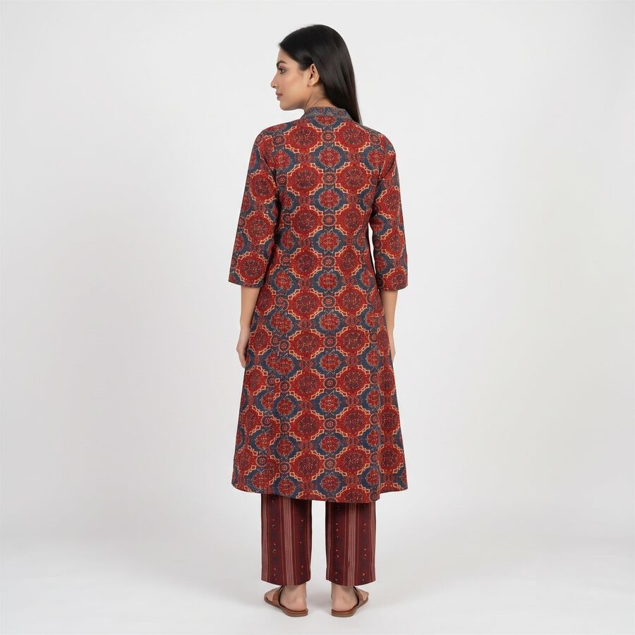 Women's Maroon V-Neck Printed Kurta, Maroon, large