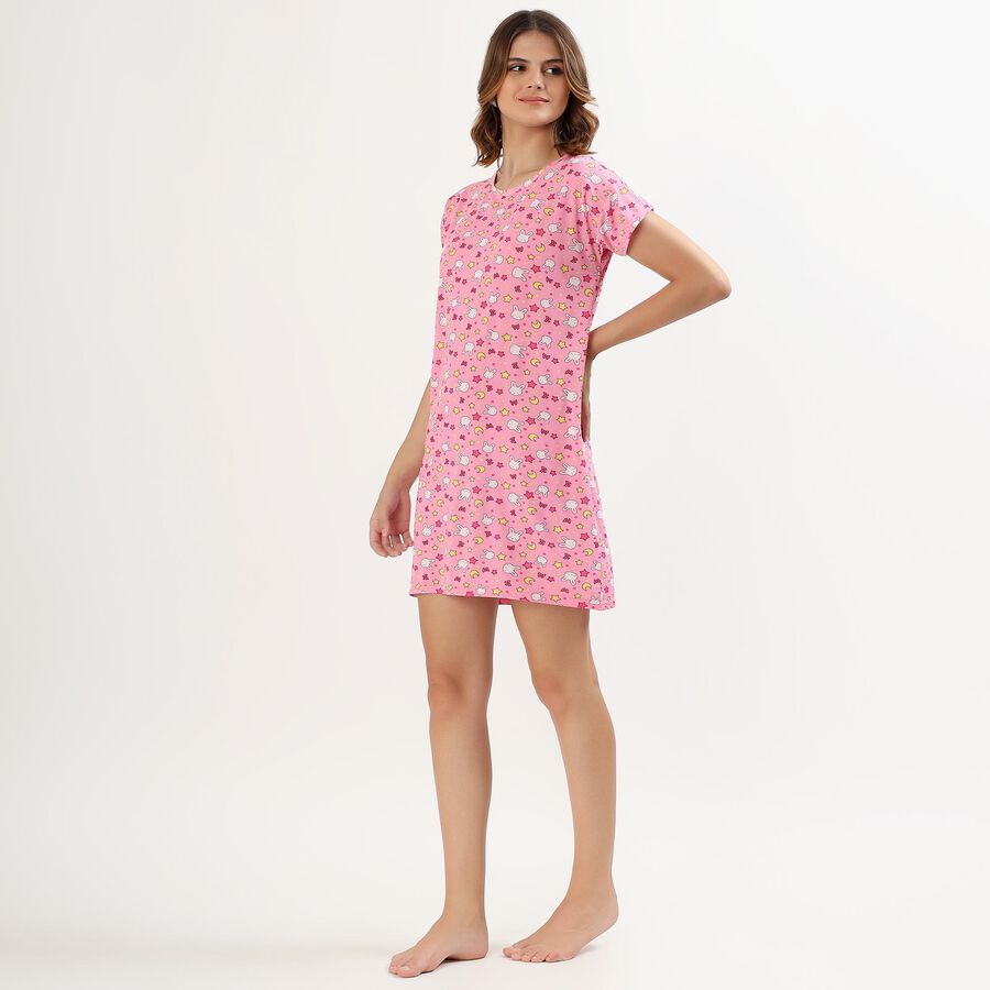Women's Bright Pink Round Neck Casual Nighty, गुलाबी, large image number null