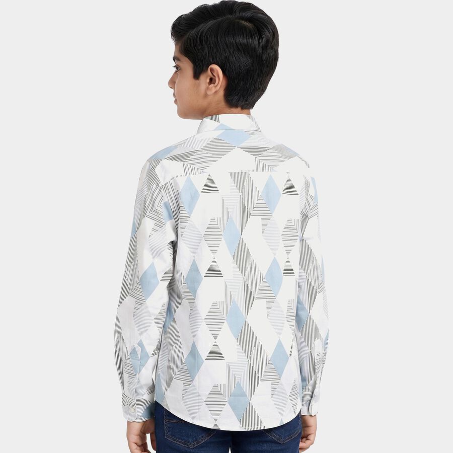 Boys White Cotton Collar Regular Fit Shirt, White, large