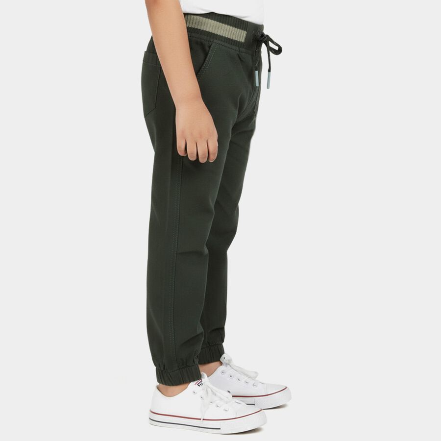 Boys' Olive Green Regular Fit Elastic Waist Trousers, ओलिव, large
