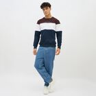 Men's Maroon, White, and Navy Blue Crew Neck Casual Sweatshirt, Navy Blue, small image number null