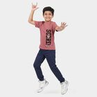 Boys Pink Cotton Blend Round Neck Regular Boys T-Shirt, Pink, small