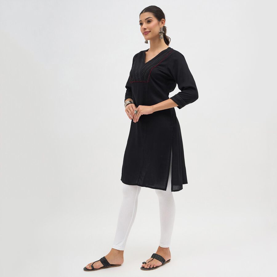 Women's Black Round Neck Solid Kurta, काला, large image number null