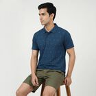 Men's Blue Polo Neck Printed T-Shirt, टील ब्लू, small