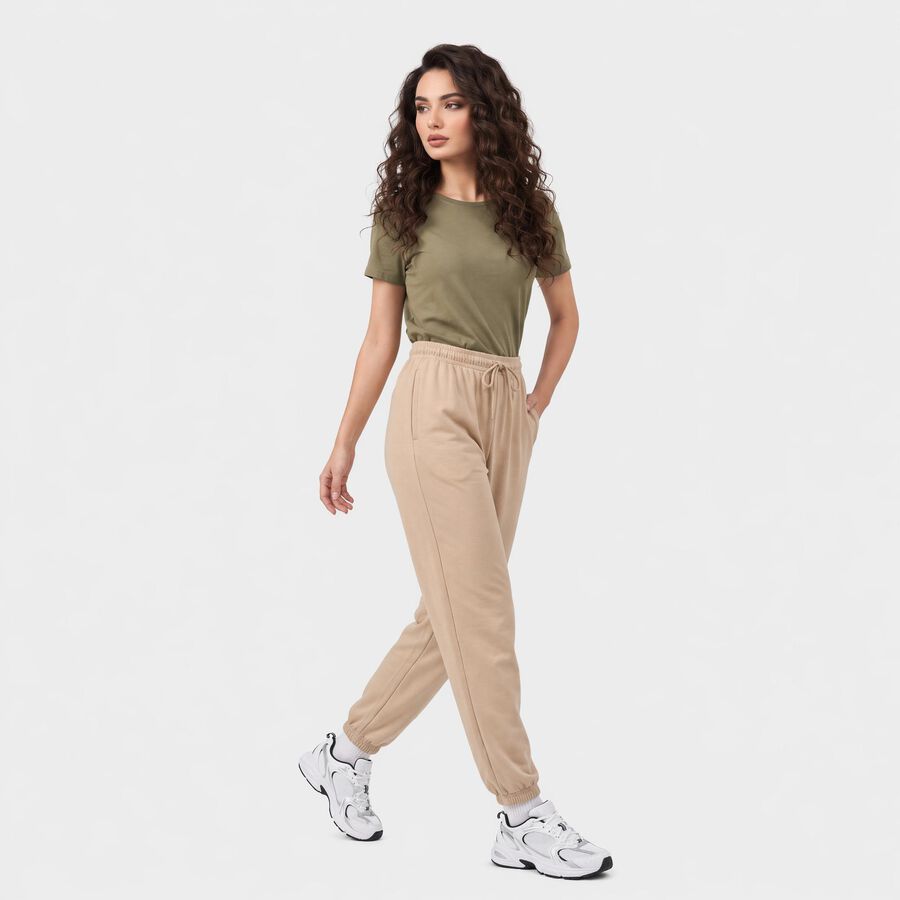 Women's Beige Regular Fit Jogger Track Pants, Beige, large