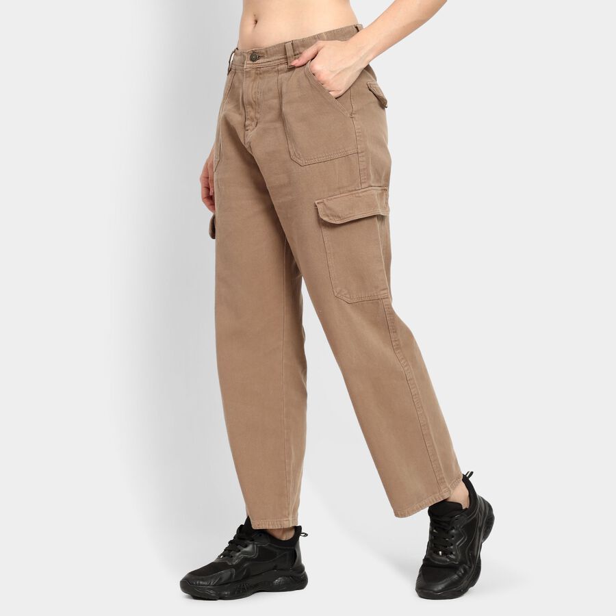 Ladies' 100% Cotton Trousers, Brown, large image number null