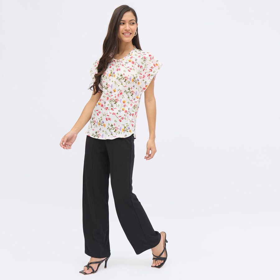 Women's Off-White Round Neck Casual Top, Off White, large