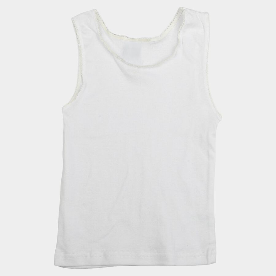 Girls White Cotton Round Neck Sleeveless Vest, सफ़ेद, large
