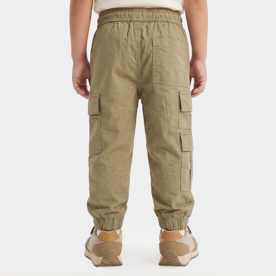 Boys Olive Green Regular Fit Cargo Trousers, Olive, large