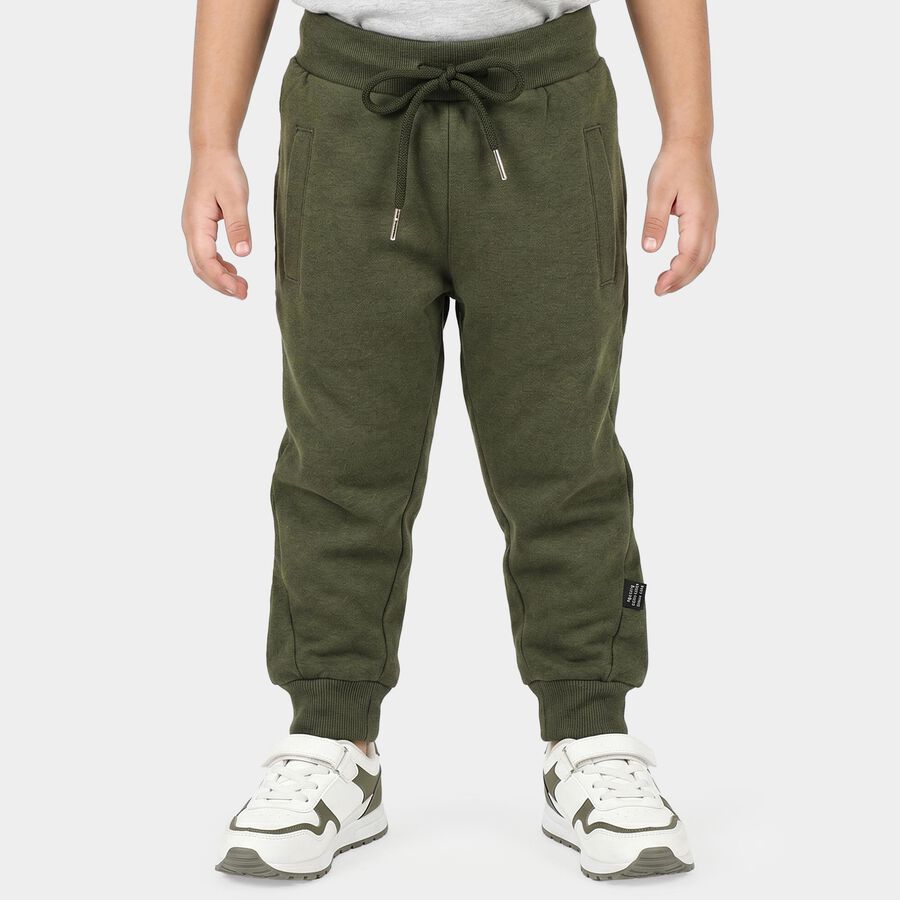 Boys Olive Green Jogger Solid Cotton Blend Pyjama, Olive, large
