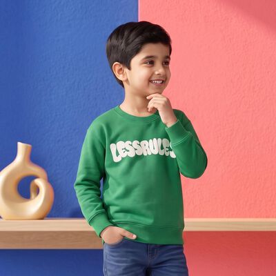 Boys' Green Crew Neck Pullover Sweatshirt