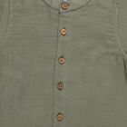 Infants' Olive Cotton Mandarin Collar Striped Baba Suit, Olive, small