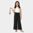 Girls' Black Wide Leg Bow Waist Trousers, Black, small