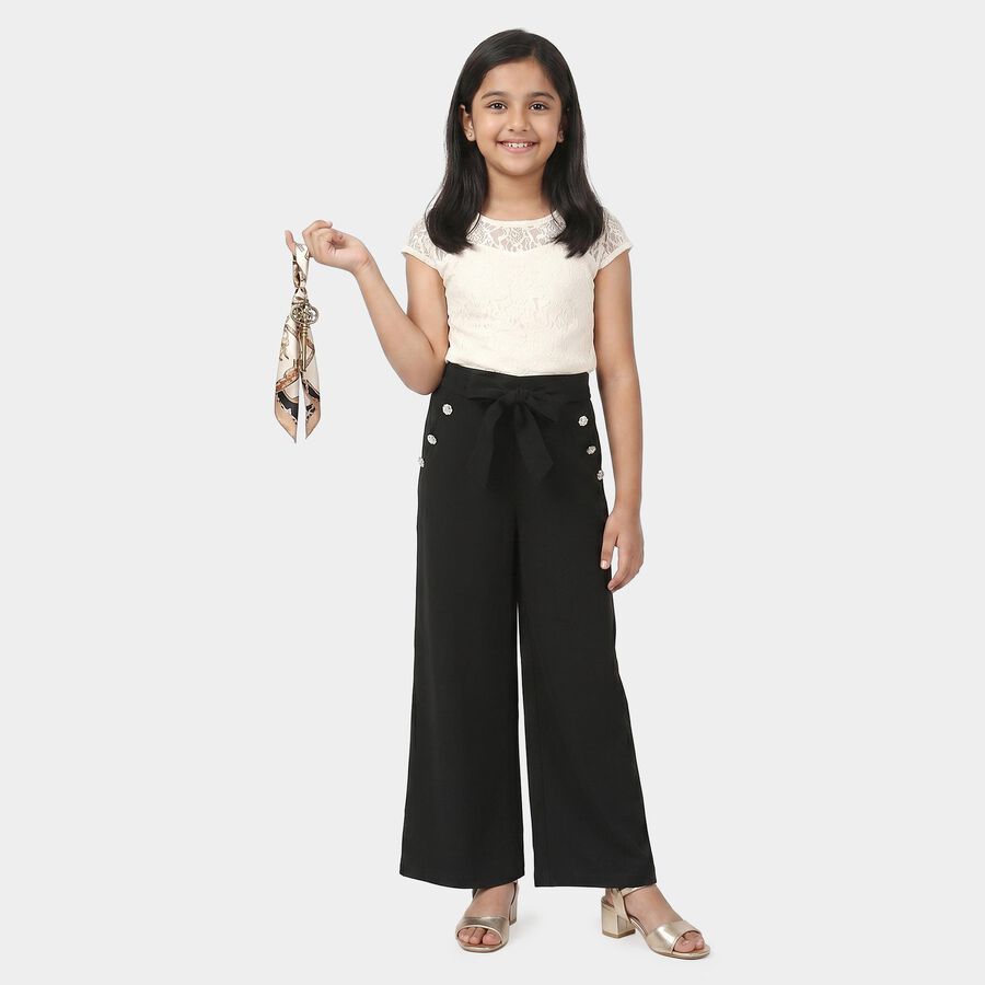 Girls' Black Wide Leg Bow Waist Trousers, Black, large