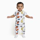 Infants White Cotton Round Neck Animal Print Night Suit, White, small image number null