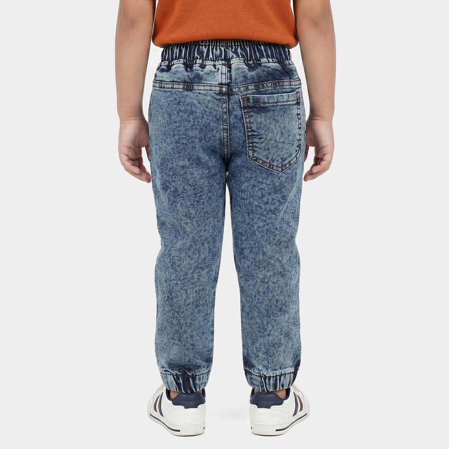 Boys Light Blue Jogger Fit Washed Jeans, मध्यम नीला, large