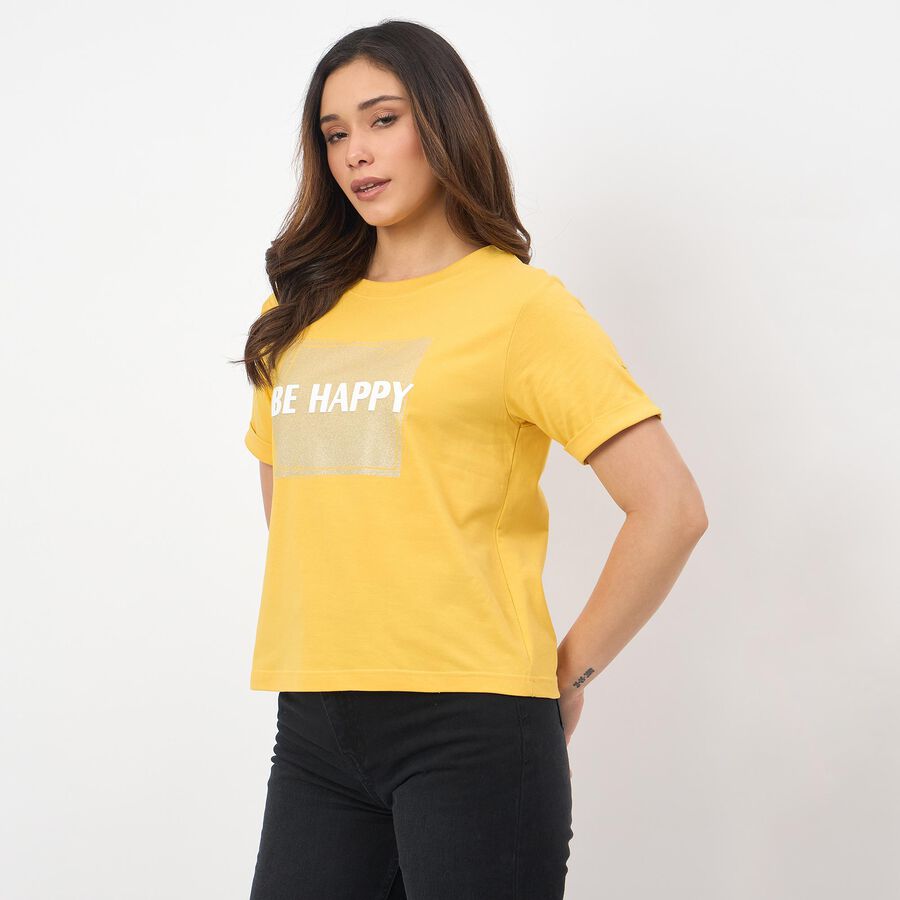 Ladies' Round Neck T-Shirt, मस्टर्ड, large