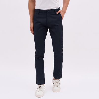 Men's Blue Slim Fit Printed Casual Trousers