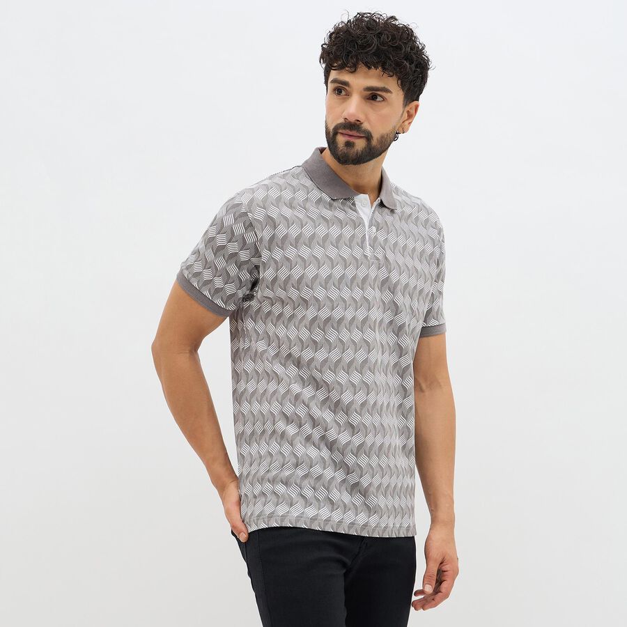Men's Dark Grey Cotton Polo Collar Casual T-Shirt, Dark Grey, large image number null