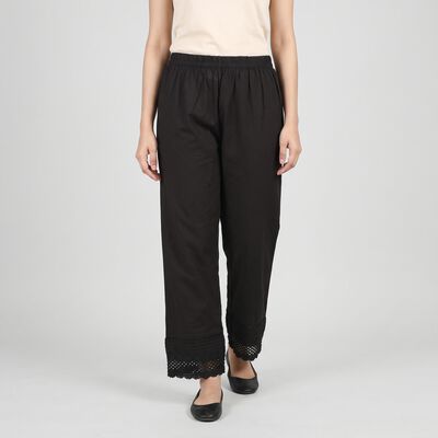 Women's Black Regular Fit Embroidered Palazzos