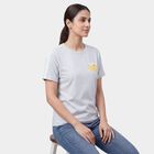 Women's Grey Round Neck Casual T-Shirt, Melange Light Grey, small