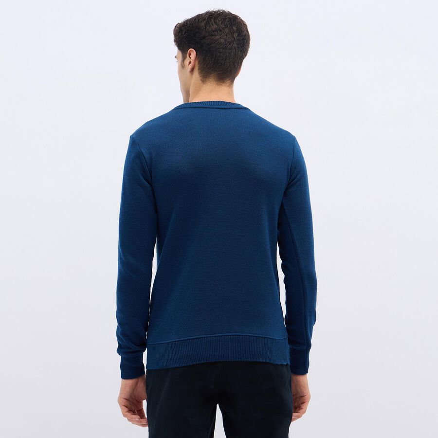 Men's Deep Navy Blue Crew Neck Solid Pullover, Teal Blue, large image number null