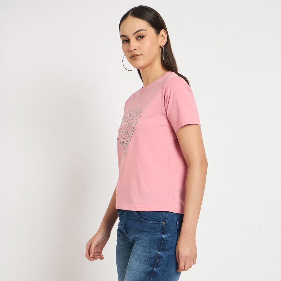 Ladies' Round Neck T-Shirt, हल्का गुलाबी, large image number null