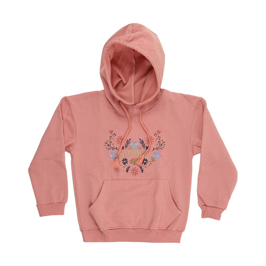 Girls Muted Dusty Pink Hooded Neck Casual Sweatshirt, Pink, large image number null