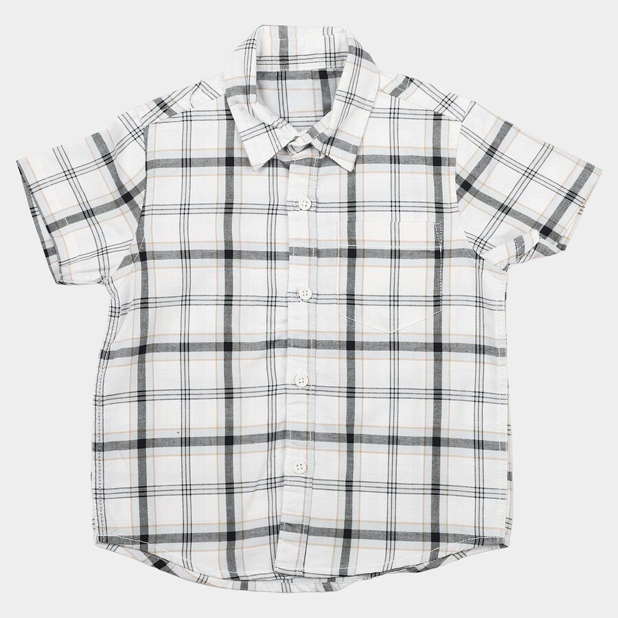 Boys White Cotton Short Sleeves Collared Regular Fit Shirt, White, large