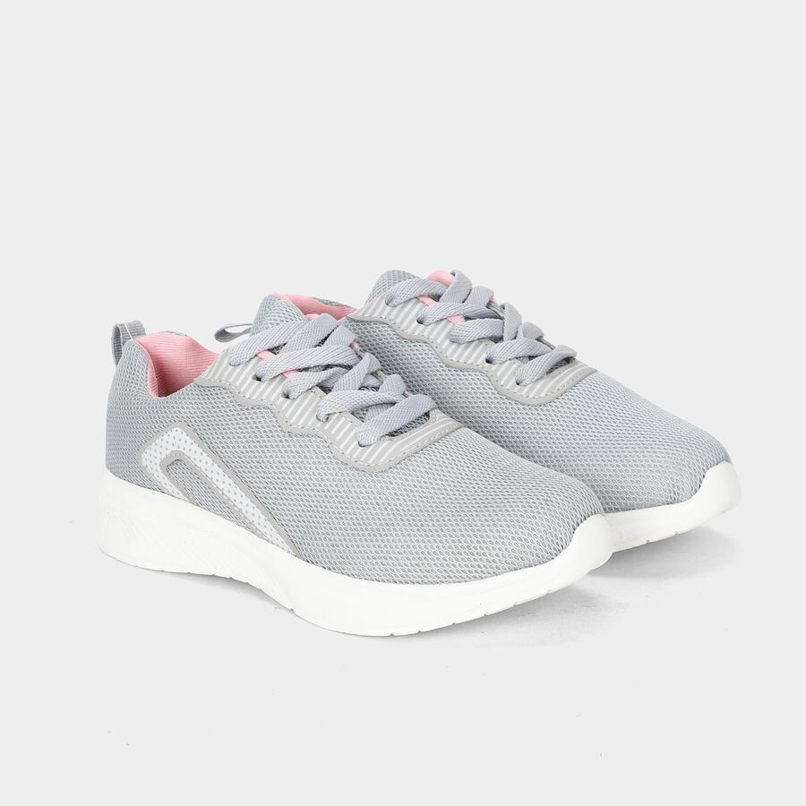 Women's Grey Lace-Up Sneakers, ग्रे, large