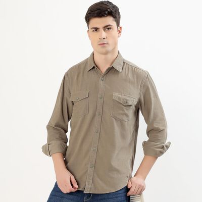 Men's Muted Olive Green Classic Collar Casual Shirt