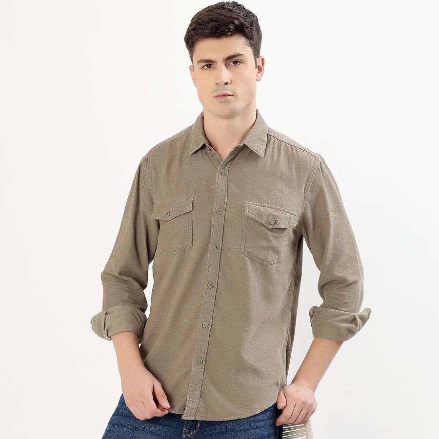 Men's Muted Olive Green Classic Collar Casual Shirt, Olive, large