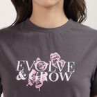 Women's Dark Grey Round Neck Casual T-Shirt, Dark Grey, small