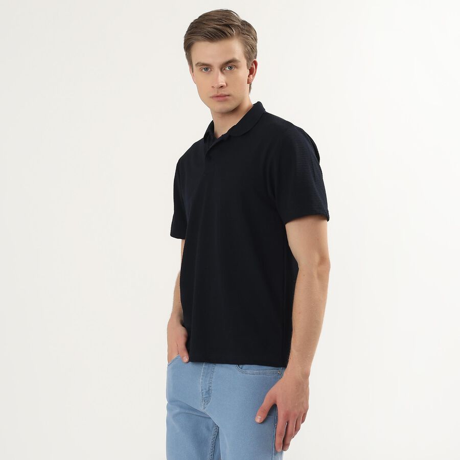 Men's Navy Blue Polo Neck Classic T-Shirt, Teal Blue, large