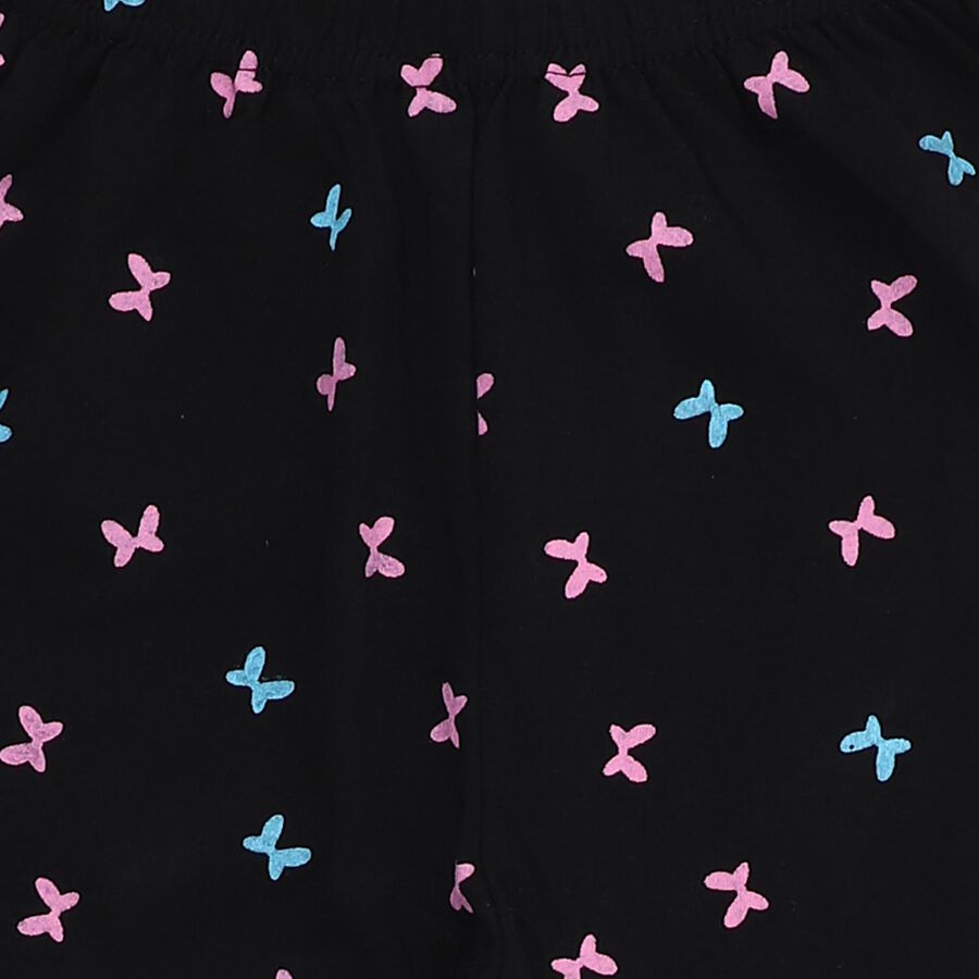Girls' Black Butterfly Printed Cotton Blend Pyjama, काला, large image number null