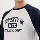 Men's Navy Blue and White Crew Neck Casual Graphic T-Shirt, Mid Blue, small image number null