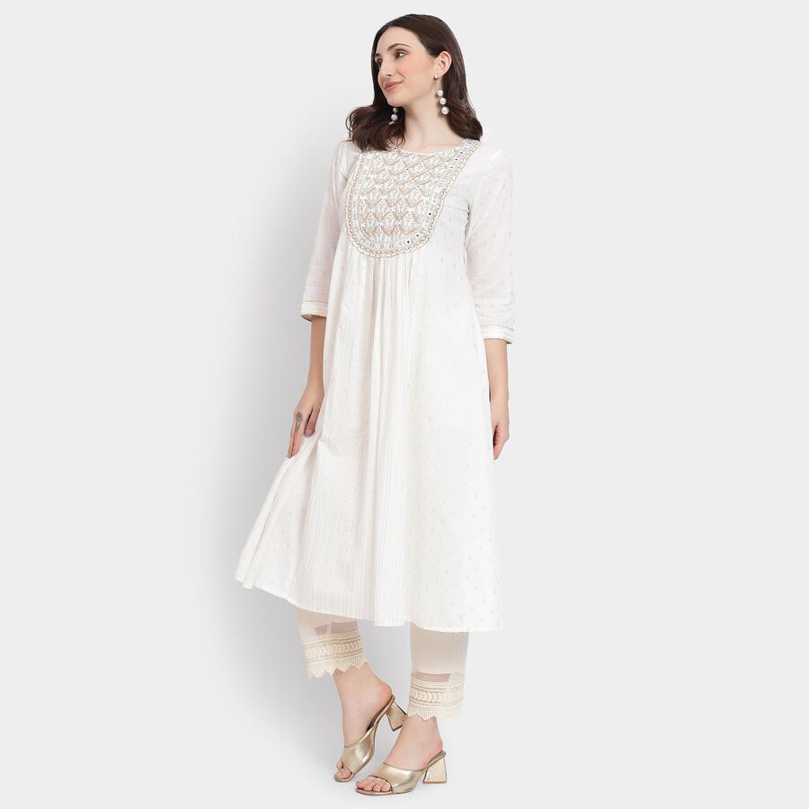 Ladies' 100% Cotton Kurta , ऑफ व्हाइट, large image number null