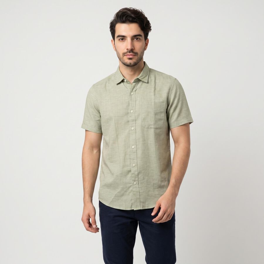 Men's Sage Green Spread Collar Shirt, Light Green, large