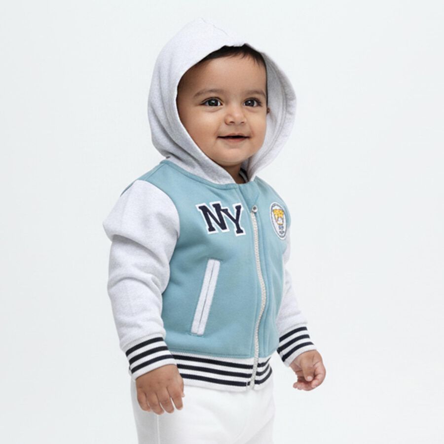 Infants Light Blue Hooded Casual Sweatshirt, टील ब्लू, large image number null