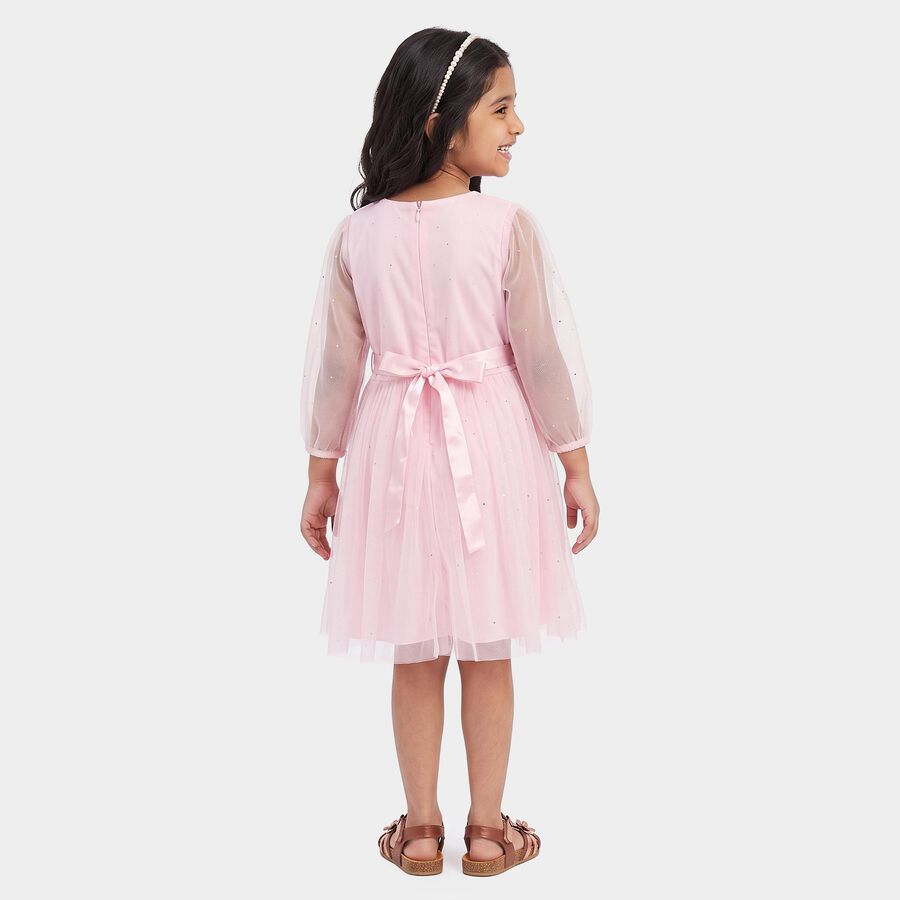 Girls' Pink Fit and Flare Embroidered Party Wear Frock, Light Pink, large
