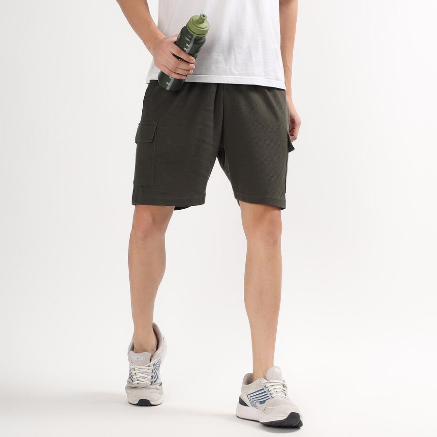 Men's Deep Olive Green Regular Fit Cargo Bermuda Shorts, Dark Green, large image number null