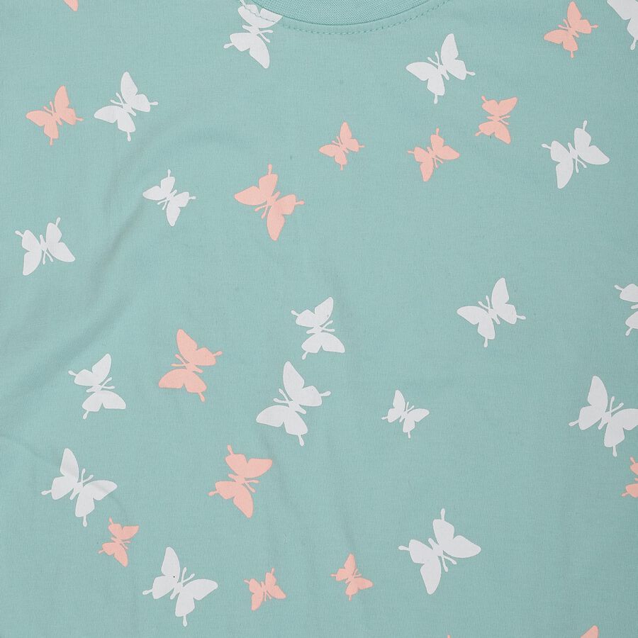 Girls' Light Green Cotton Round Neck Casual T-Shirt, हल्का हरा, large