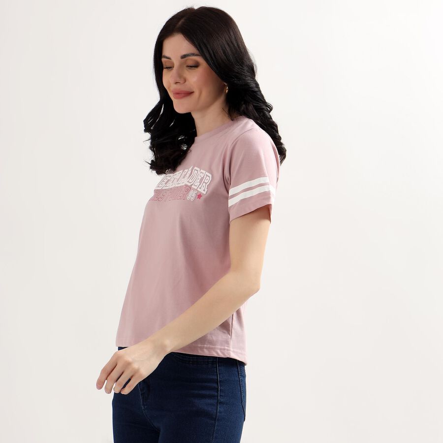 Ladies' 100% Cotton Round Neck T-Shirt, गुलाबी, large image number null