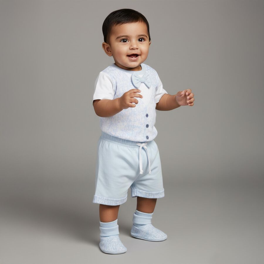 Infants Light Baby Blue Printed Cotton Baba Suit, हल्का नीला, large image number null