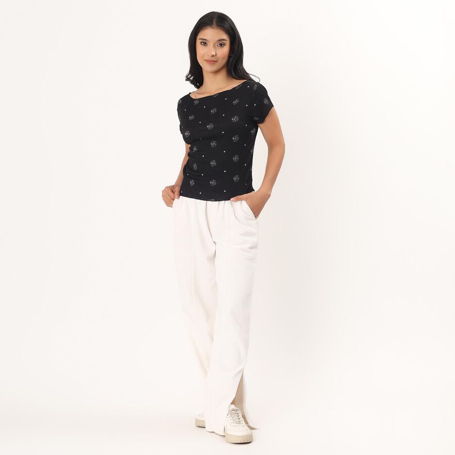 Women's Black Sweetheart Neck Puff Sleeve Top, Black, large