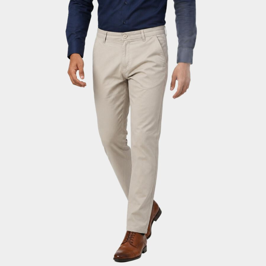 Men's Silver Slim Fit Casual Trousers, सिल्वर, large