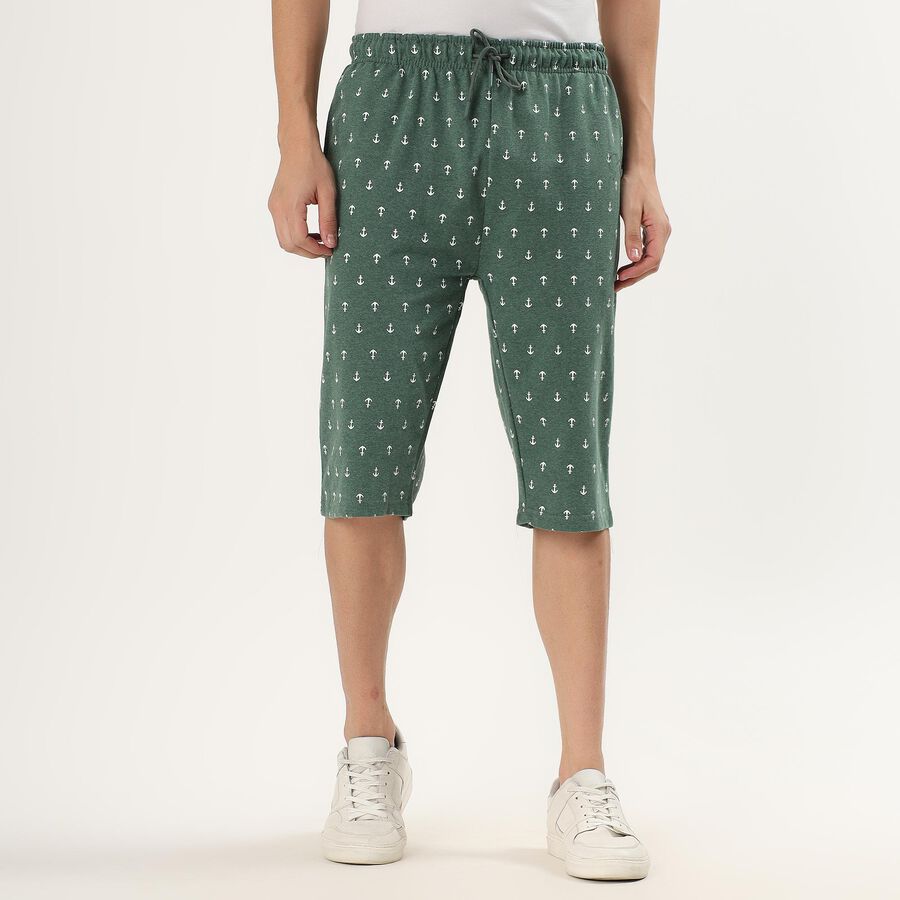 Men's Deep Forest Green Regular Fit Anchor Print Jamaican Shorts, Light Green, large image number null