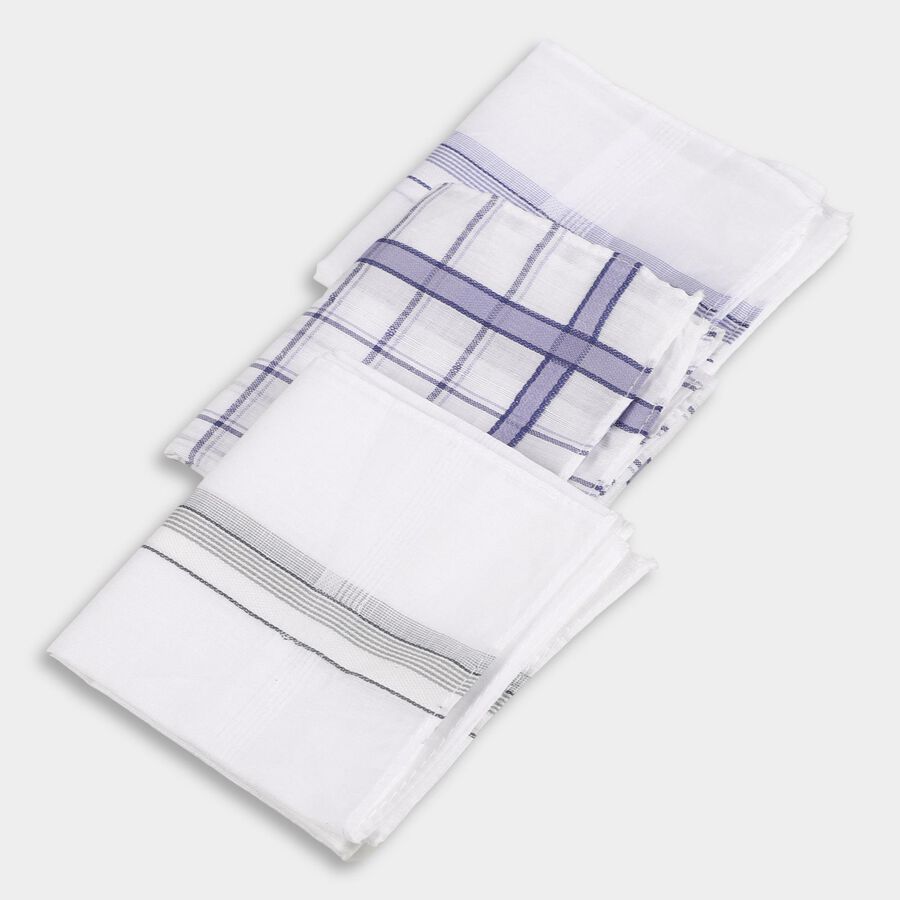 Men's White and Blue Checkered Handkerchief, मध्यम नीला, large image number null