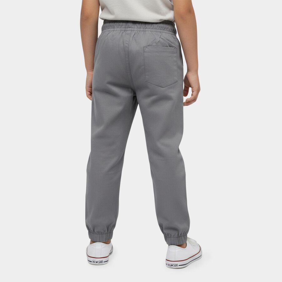 Boys' Grey Regular Fit Elastic Waist Jogger Trousers, हल्का ग्रे, large