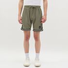 Men's Muted Olive Green Textured Elastic Waist Bermuda Shorts, Light Green, small